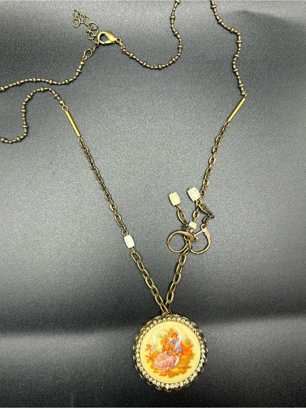Gold Tone Necklace with vintage courting couple Cameo - Orna Collection